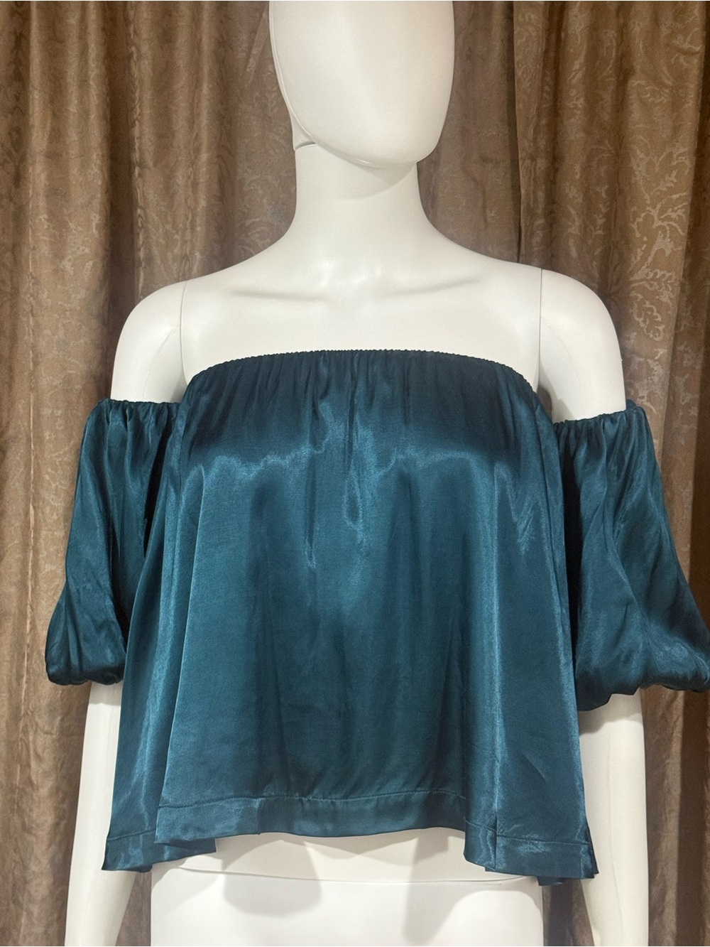 Urban Outfitters Teal Off-Shoulder Satin Feel Crop Top